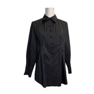 Soft Surroundings Black Button front Shirt Sz m Tunic Long Sleeve Collared